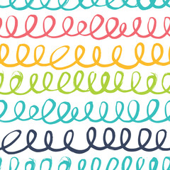 Seamless pattern with bright doodles. Drawn with a dry brush and colored ink.