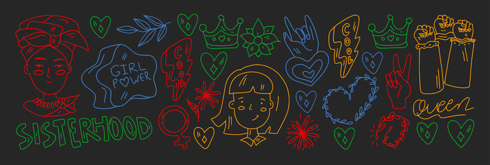Vector pattern with afro american woman, asian girls.