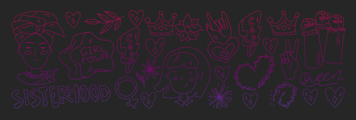 Vector pattern with afro american woman, asian girls.