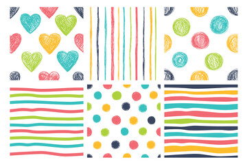 Vector set of 6 seamless patterns. Modern stylish texture. Cute and colorful background for your design.