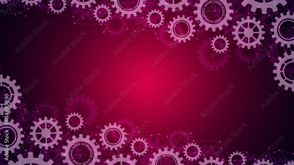 Poster vector glowing neon frame background. design of technical mechanisms, gears. the texture of the netw