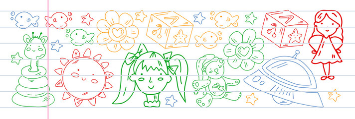 School and kindergarten vector pattern with little children. Girl and boys play and study