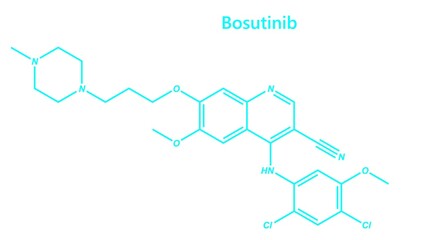 Bosutinib is a small molecule BCR-ABL and src tyrosine kinase inhibitor used for the treatment of chronic myelogenous leukemia.