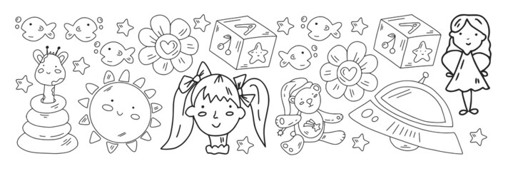 School and kindergarten vector pattern with little children. Girl and boys play and study