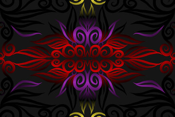 seamless colourful caleidoscope gradient flower art pattern of indonesian traditional tenun batik ethnic dayak ornament for wallpaper ads background sticker or clothing