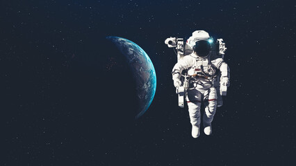 Astronaut spaceman do spacewalk while working for spaceflight mission at space station . Astronaut wear full spacesuit for operation . Elements of this image furnished by NASA space astronaut photos . © InfiniteFlow