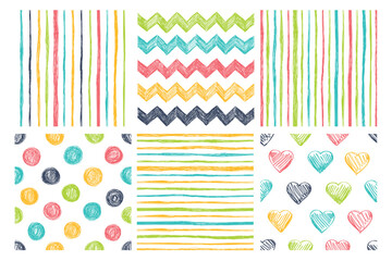 Vector set of 6 seamless patterns. Modern stylish texture. Cute and colorful background for your design.