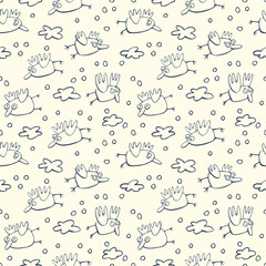 Seamless pattern with comical birds. Perfect for fabrics, t-shirts, wallpapers and other surfaces.