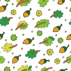 Seamless pattern with acorns and leaves.