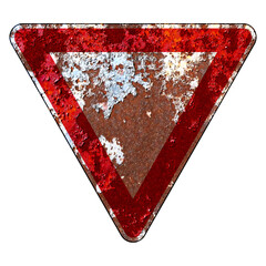 Old grunge EU road sign Prioriti sign Give way to major road