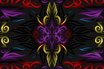 seamless colourful caleidoscope gradient flower art pattern of indonesian traditional tenun batik ethnic dayak ornament for wallpaper ads background sticker or clothing