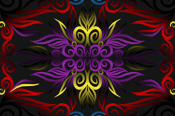 seamless colourful caleidoscope gradient flower art pattern of indonesian traditional tenun batik ethnic dayak ornament for wallpaper ads background sticker or clothing