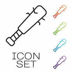 Black line Baseball bat with nails icon isolated on white background. Violent weapon. Set icons colorful. Vector