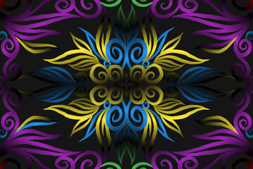 seamless colourful caleidoscope gradient flower art pattern of indonesian traditional tenun batik ethnic dayak ornament for wallpaper ads background sticker or clothing