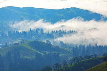 Fototapeta na wymiar Landscape with Fog in Mountain Diablo in Davvile, California