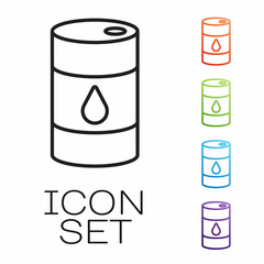 Black line Barrel oil icon isolated on white background. Set icons colorful. Vector