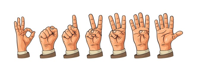 Set of gestures of hands counting from zero to five. Male Hand sign. - 484998279