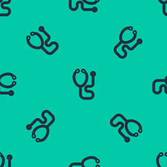Blue line Stethoscope medical instrument icon isolated seamless pattern on green background. Vector