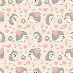 pattern cute hedgehog family сelebrate valentine's day with baby hedgehog