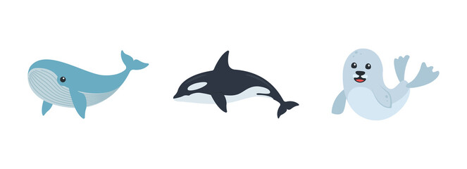 Vector set of marine animals on isolated background