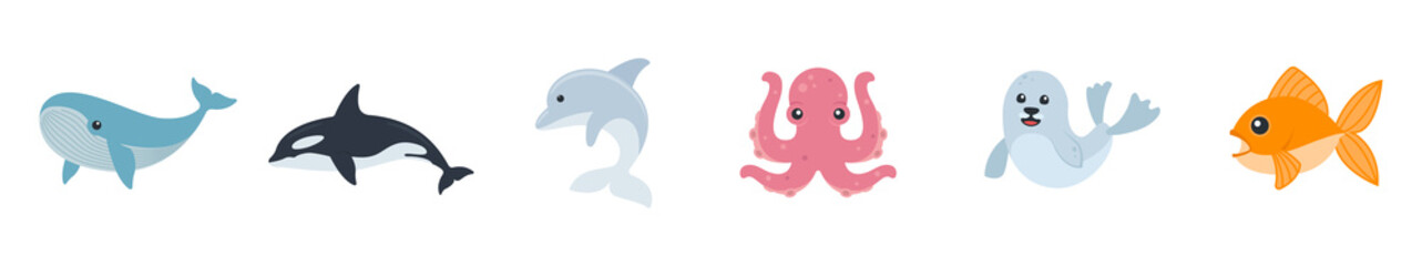 Vector set of marine animals on isolated background
