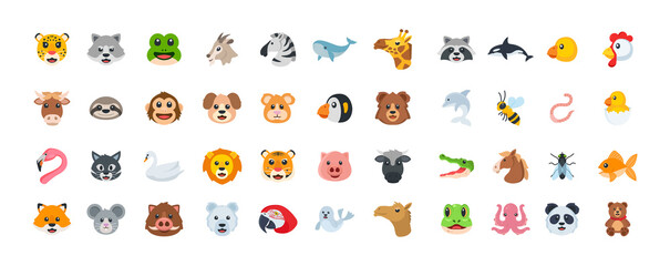 Animal color icon set. Vector Animal emoji illustration collection