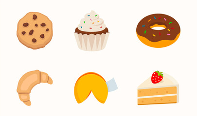 Sweet food color icon set. Vector Sweet bakery emoji illustration collection