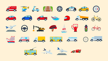 Transport emoji set. Transport vector icon set.