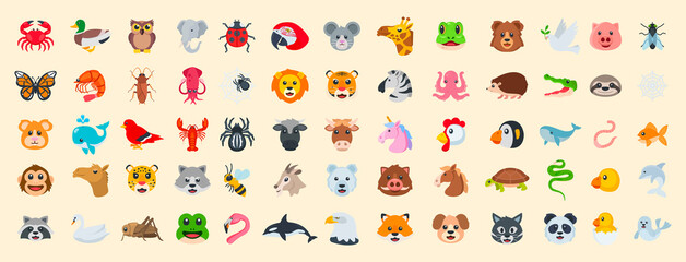 Vector animal emoji set. Animal big set. All animal emojis in one icon set