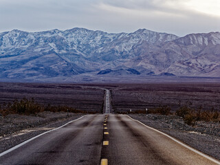Straight road in the middle of a desert landscape