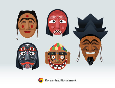 Beautiful Korean Traditional Mask (Andong Hahoe Mask) Stock Vector | Adobe  Stock