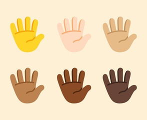 Hand with Fingers Splayed Gesture Icon. Raised hand emoji. Raised hand sign. All skin tone gesture emoji