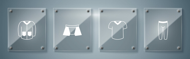 Set Leggings, T-shirt, Men underpants and Sweater. Square glass panels. Vector
