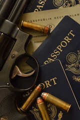 Fototapeta premium .41 S&W Revolver, passports, secret agent