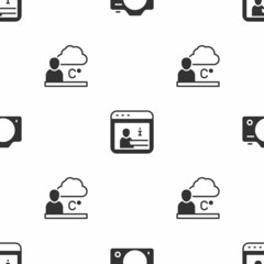 Set Photo camera, Information and Weather forecast on seamless pattern. Vector