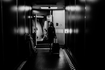 Woman in airport loading dock