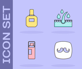 Set Barbershop, Aftershave, Shaving gel foam and Oil for hair care treatment icon. Vector
