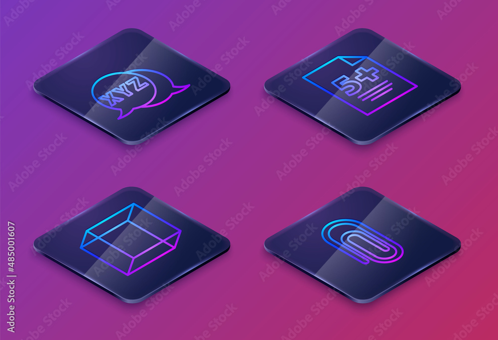 Poster set isometric line calculator, function mathematical symbol, calculator and book with word mathemati