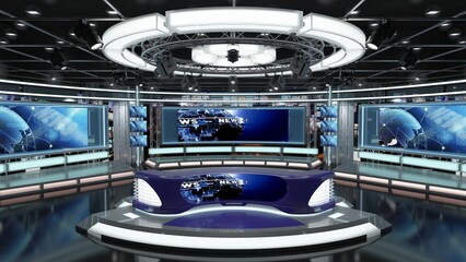 Virtual TV Studio Sets. Green screen background. 3d Rendering