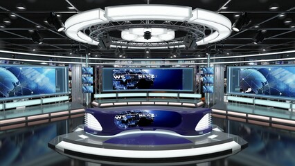Virtual TV Studio Set. Green screen background. 3d Rendering