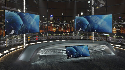 Virtual TV Studio Set. Green screen background. 3d Rendering