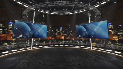 Virtual TV Studio Set. Green screen background. 3d Rendering