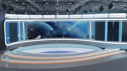 Virtual TV Studio Set. Green screen background. 3d Rendering