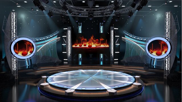 Virtual TV Studio Set. Green screen background. 3d Rendering