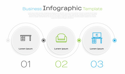 Set line Office desk, Armchair and TV table stand. Business infographic template. Vector