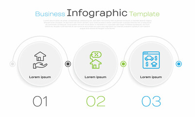 Set line Realtor, House with percant and Online real estate. Business infographic template. Vector