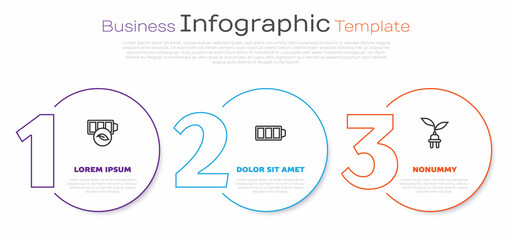 Set line Eco nature leaf battery, Battery charge and Electric saving plug in. Business infographic template. Vector