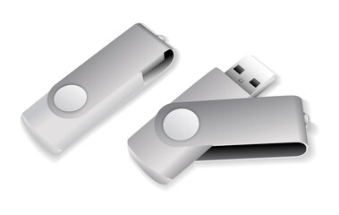 realistic flash drive stick memory with 

lid open isolated on a white background, flash 

drive set illustration.
