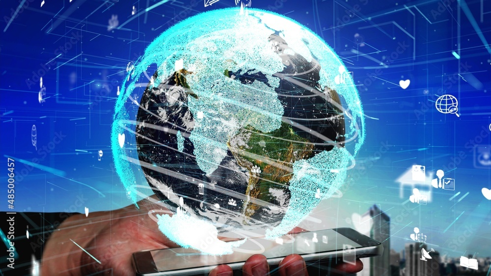 Poster conceptual people network linking and connection . 3d render computer graphic .