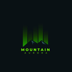 nothern mountain with aurora logo. Aurora gradient logo. Aurora borealis logo. Mountain silhouette